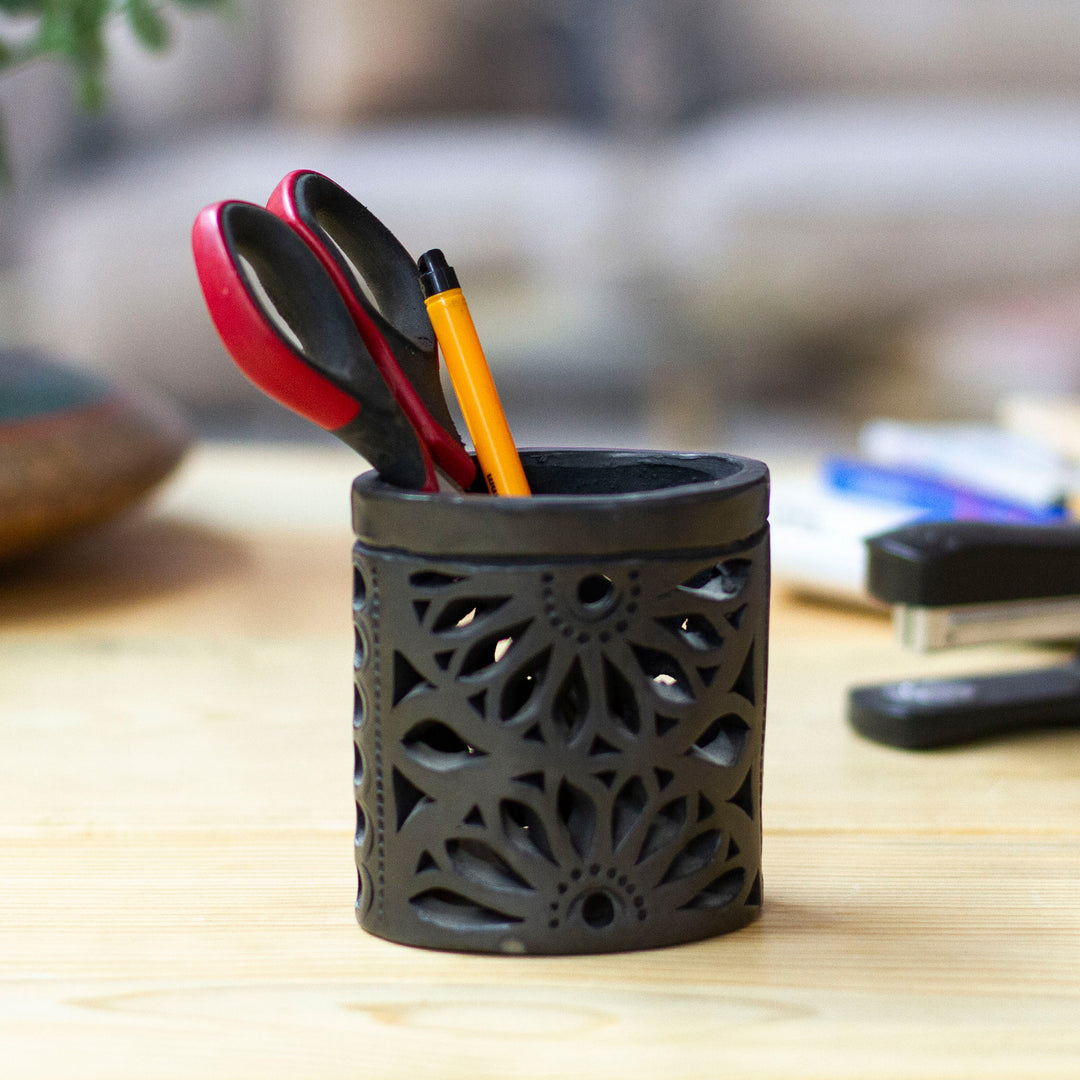 Oaxaca Barro Negro Ceramic Oval Pencil Holder - Oaxacan Ellipse
