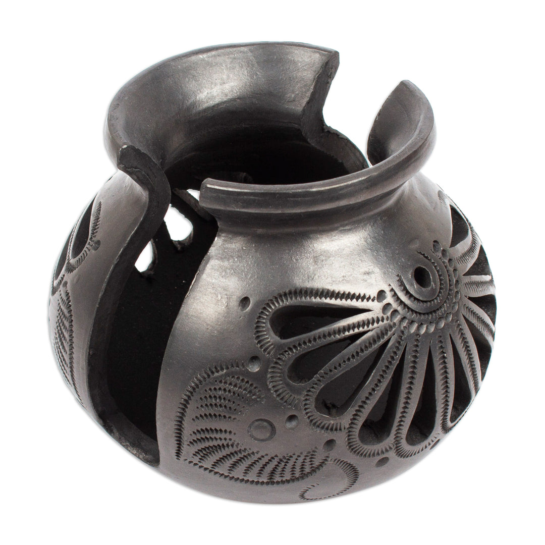 Oaxaca Barro Negro Ceramic Napkin Holder - Fan Flower