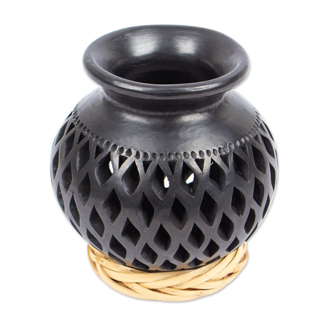 Openwork Motif Ceramic Decorative Vase from Mexico - Dark Lattice