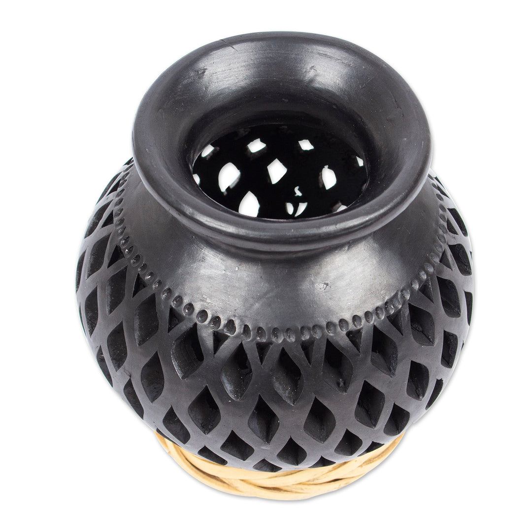 Openwork Motif Ceramic Decorative Vase from Mexico - Dark Lattice