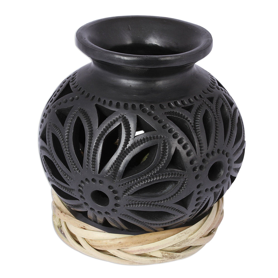 Openwork Floral Ceramic Decorative Vase from Mexico - Dark Petals