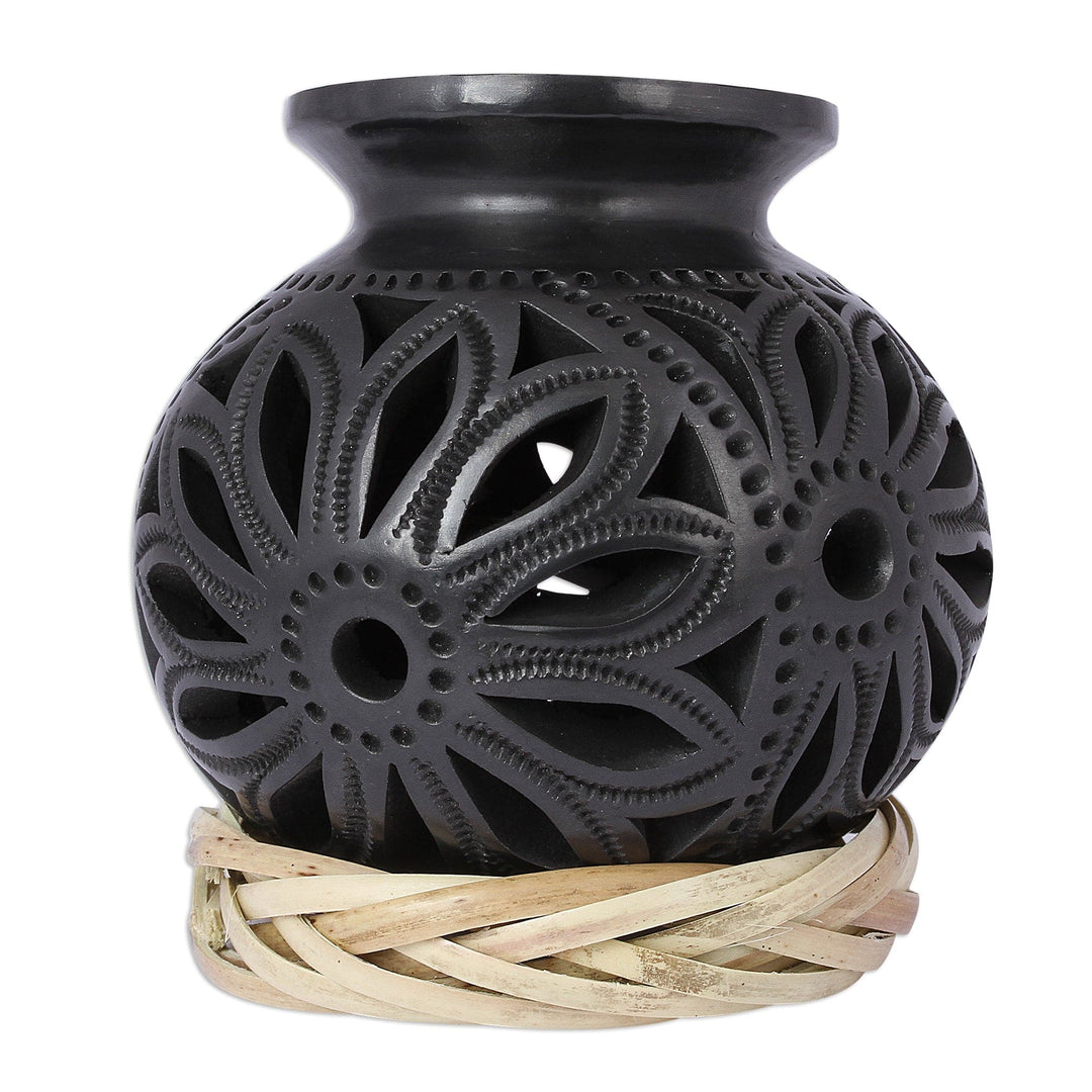 Openwork Floral Ceramic Decorative Vase from Mexico - Dark Petals