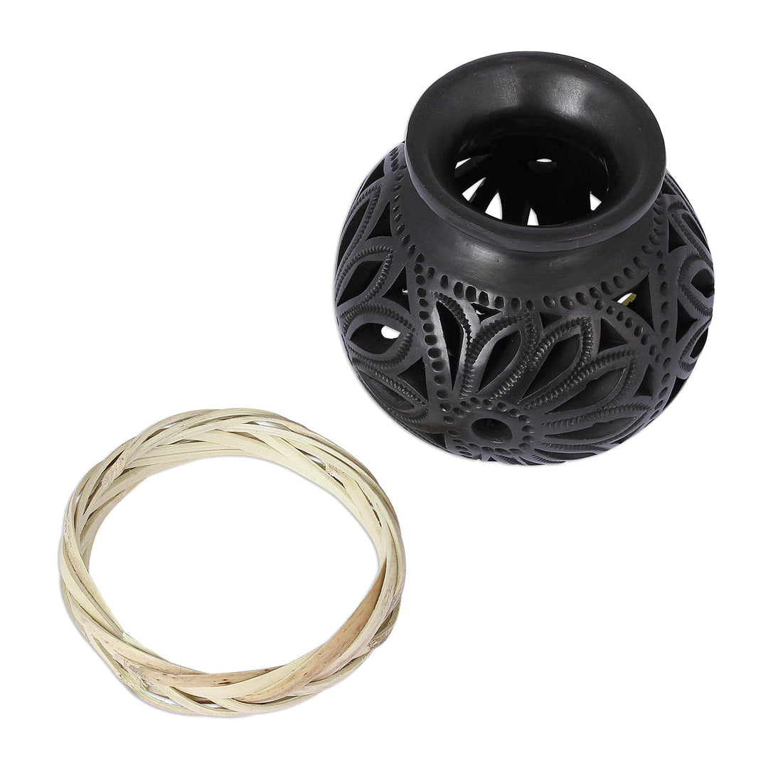 Openwork Floral Ceramic Decorative Vase from Mexico - Dark Petals