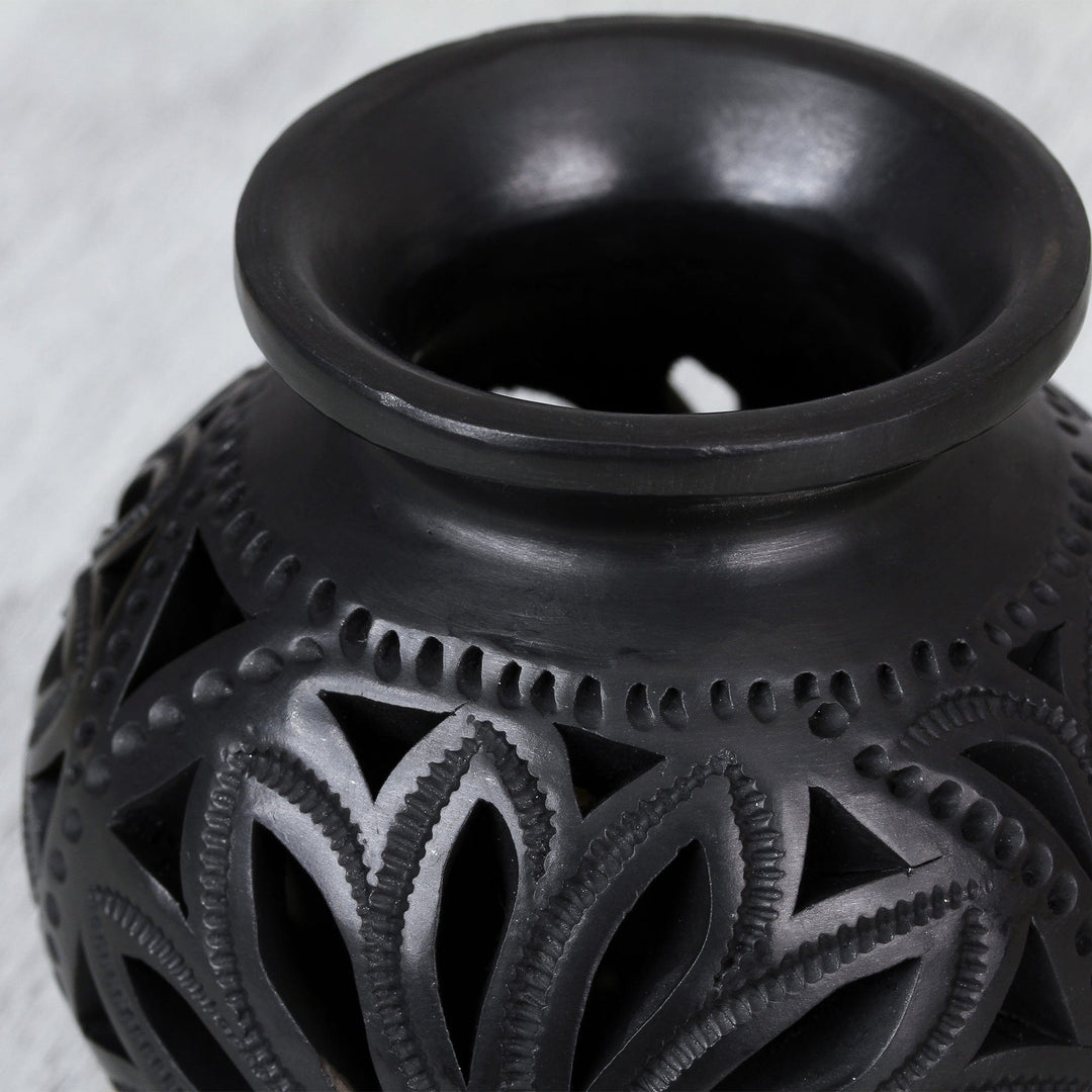 Openwork Floral Ceramic Decorative Vase from Mexico - Dark Petals
