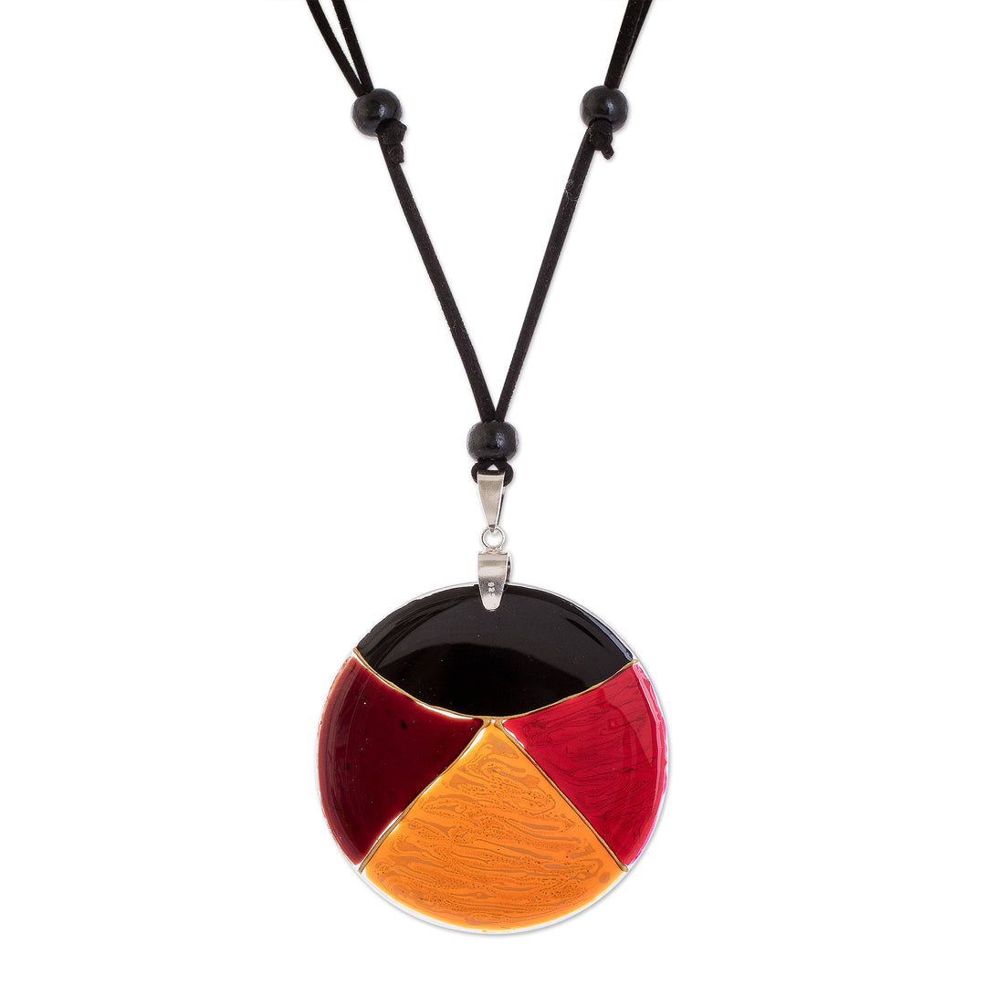 Multicolor Art Glass Pendant Necklace from Costa Rica - Dawn Eclipse