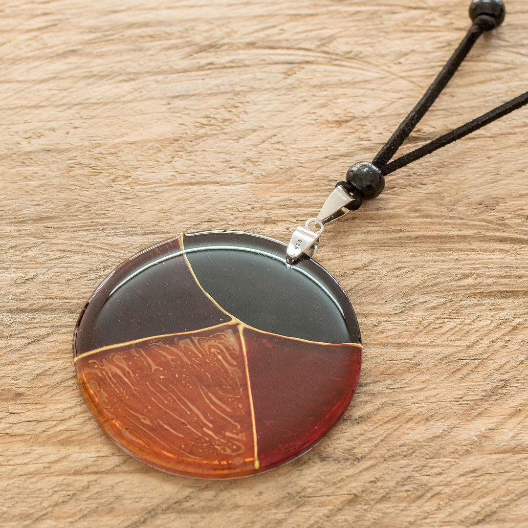 Multicolor Art Glass Pendant Necklace from Costa Rica - Dawn Eclipse