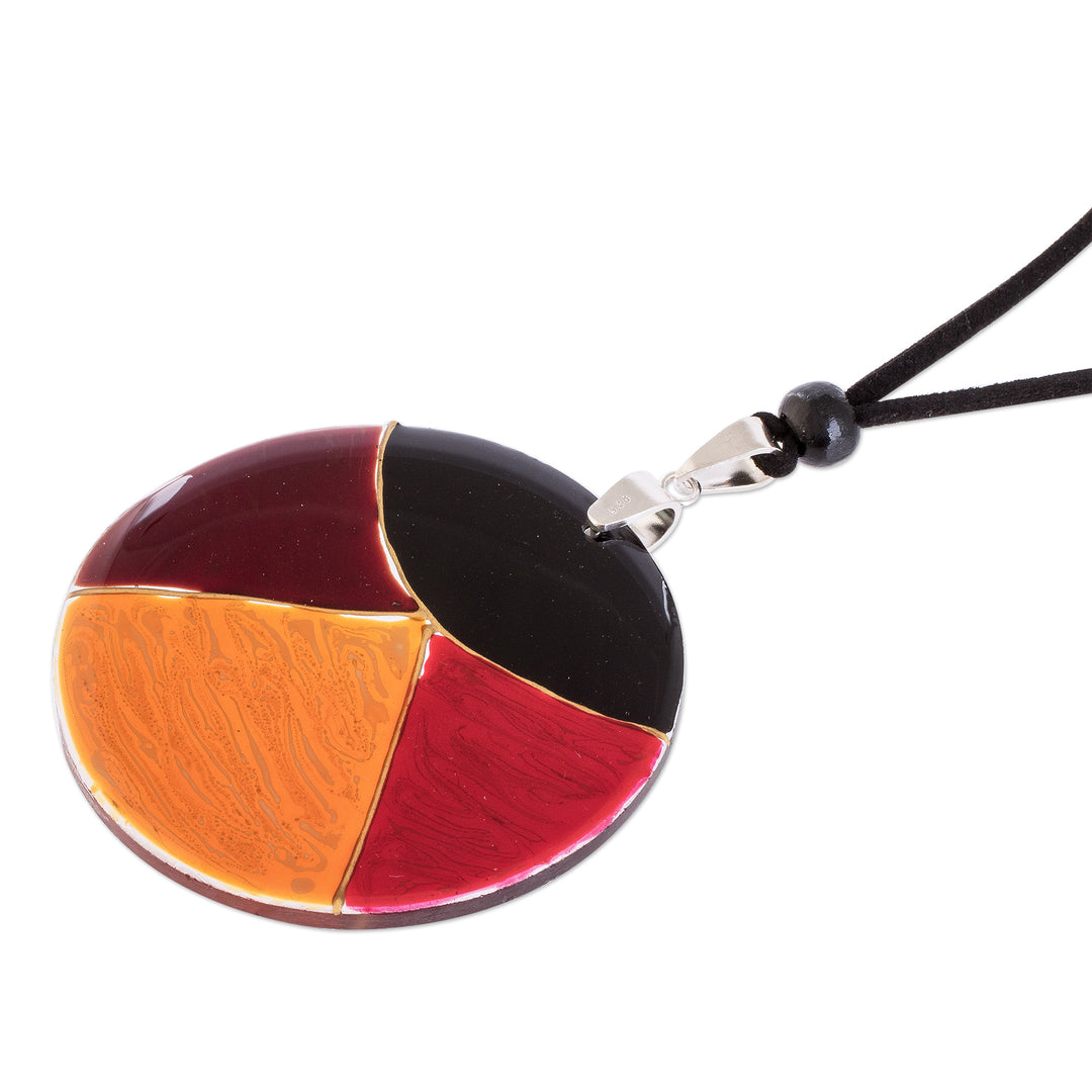 Multicolor Art Glass Pendant Necklace from Costa Rica - Dawn Eclipse