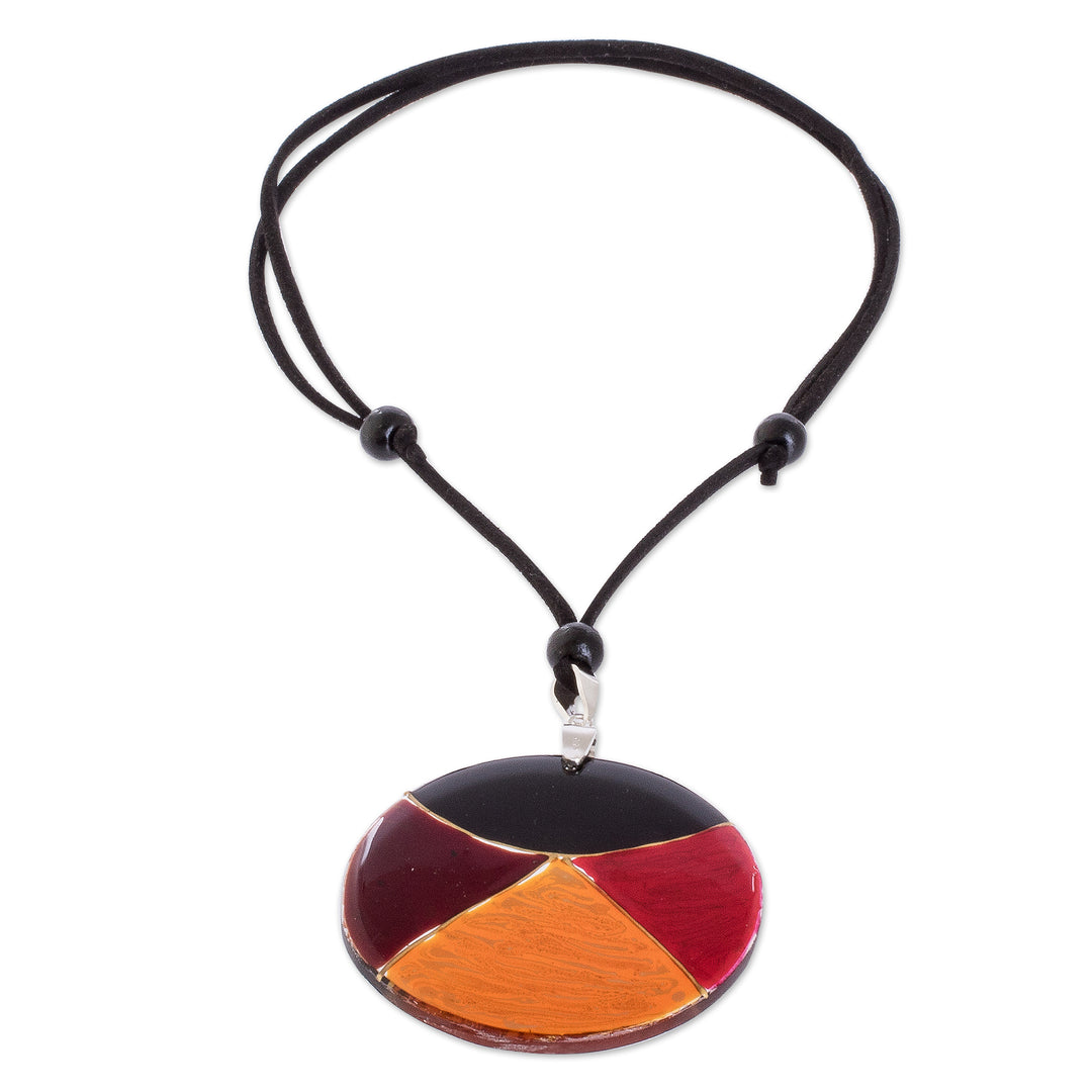 Multicolor Art Glass Pendant Necklace from Costa Rica - Dawn Eclipse