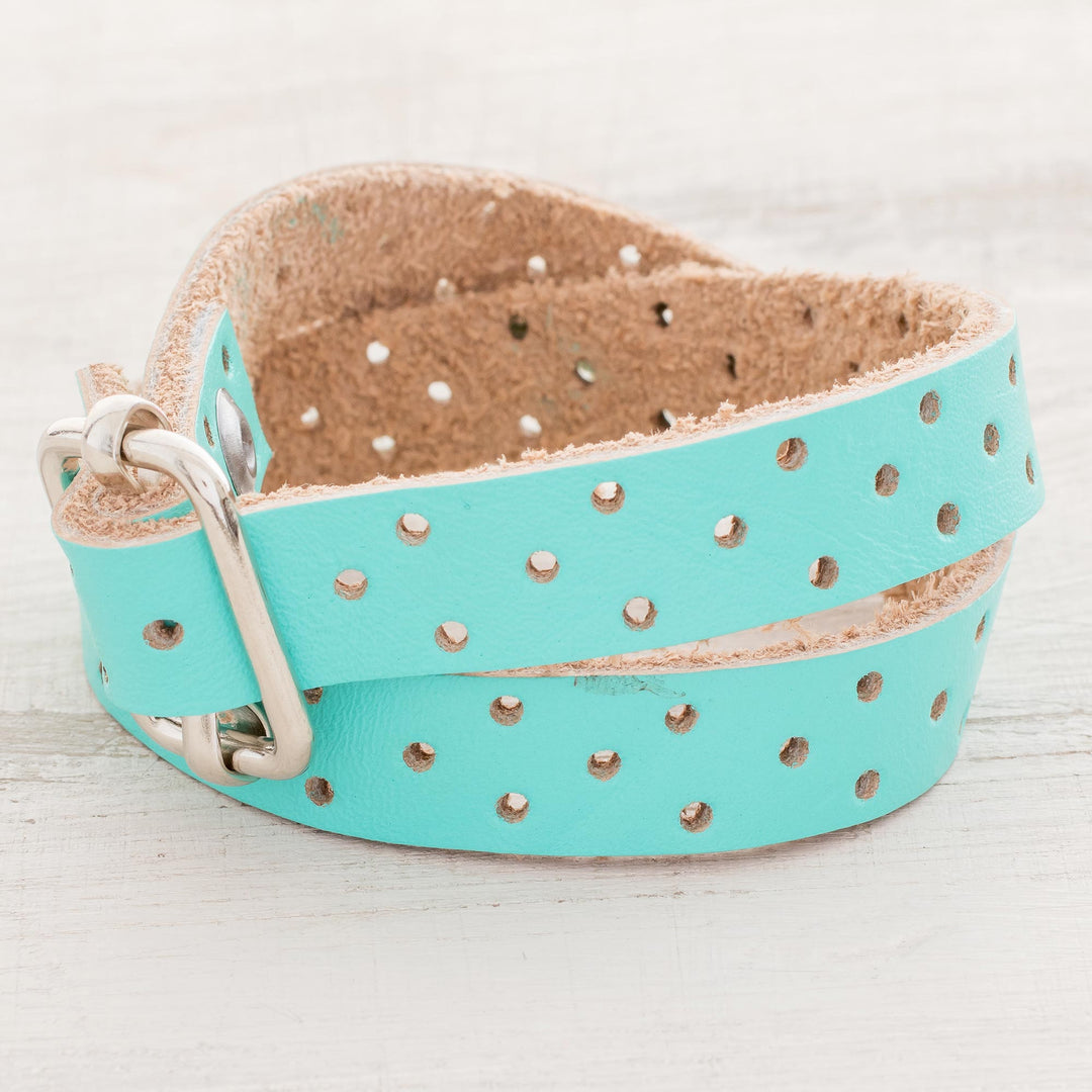 Aqua Leather Wrap Bracelet from Costa Rica - Bold Illusion in Aqua