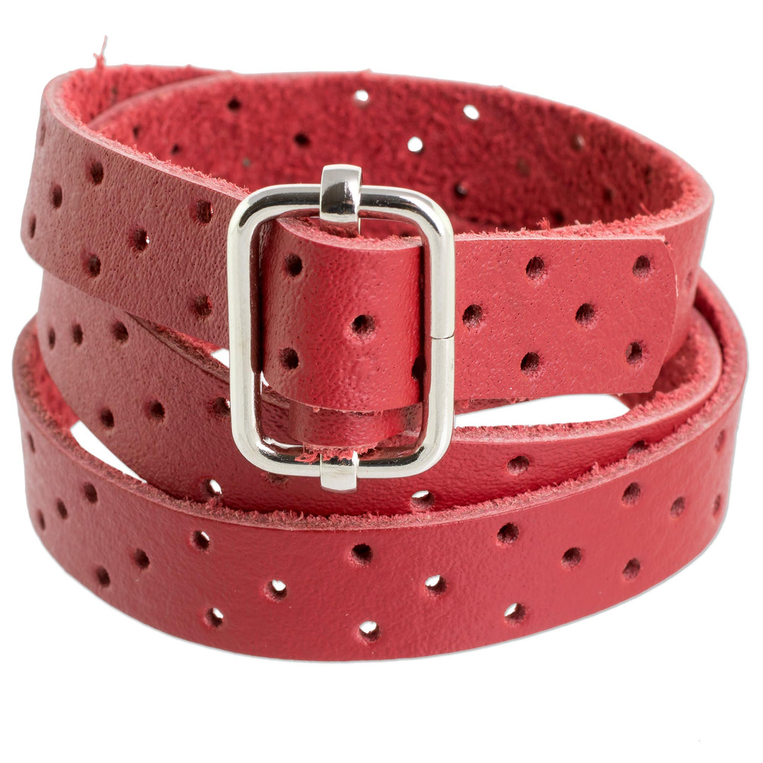 Red Leather Wrap Bracelet from Costa Rica - Bold Illusion in Crimson