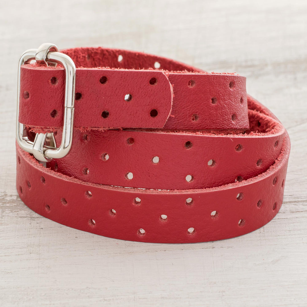 Red Leather Wrap Bracelet from Costa Rica - Bold Illusion in Crimson