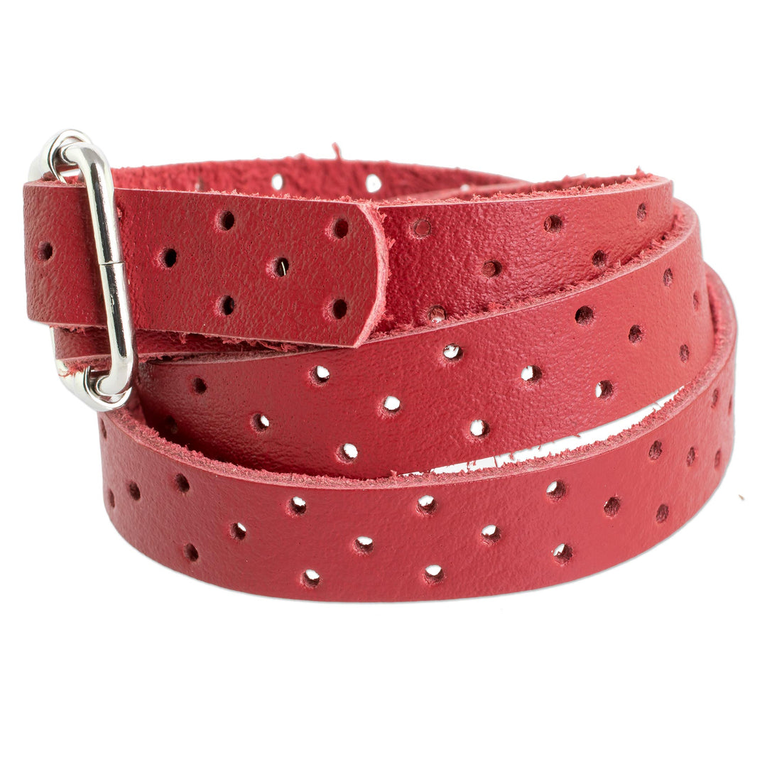 Red Leather Wrap Bracelet from Costa Rica - Bold Illusion in Crimson