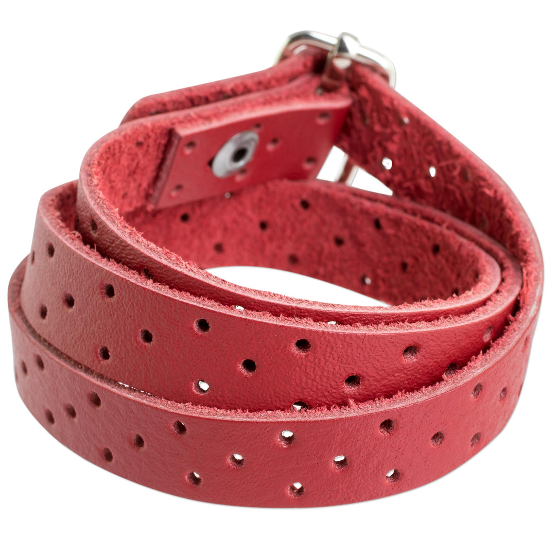 Red Leather Wrap Bracelet from Costa Rica - Bold Illusion in Crimson