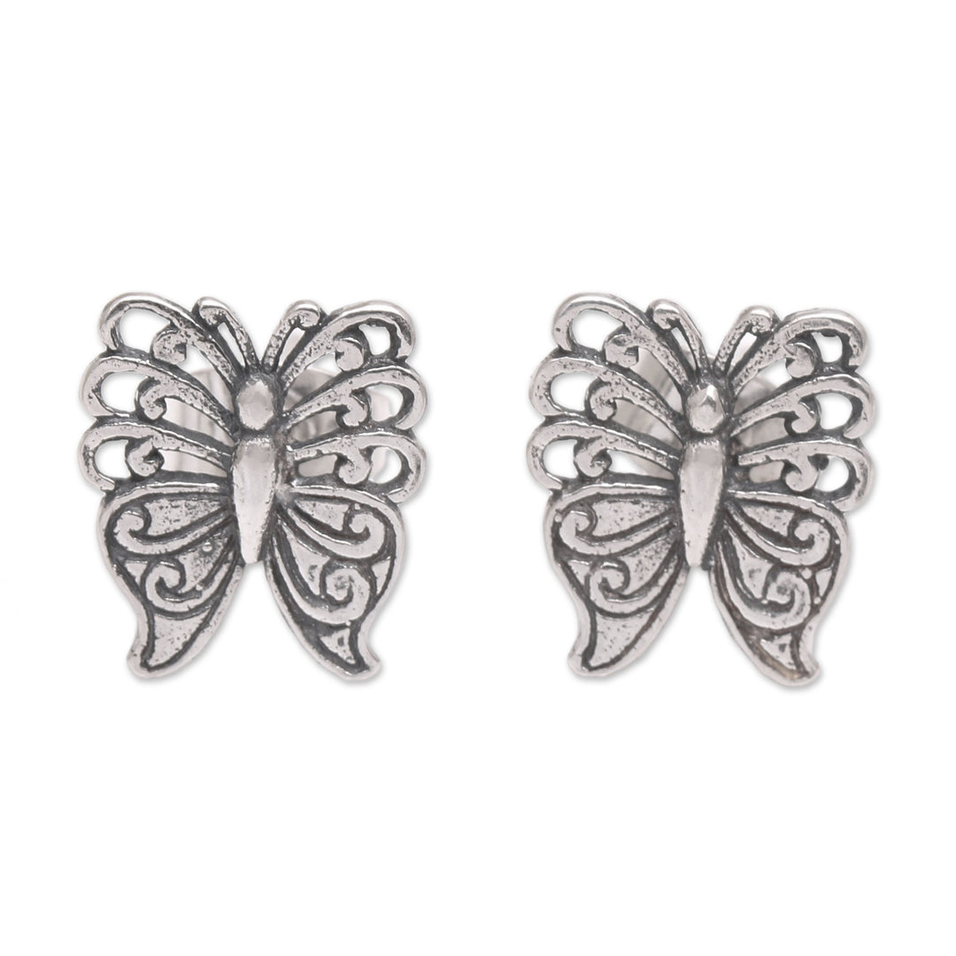 Balinese Handmade Sterling Silver Butterfly Stud Earrings - Fluttering Beauty