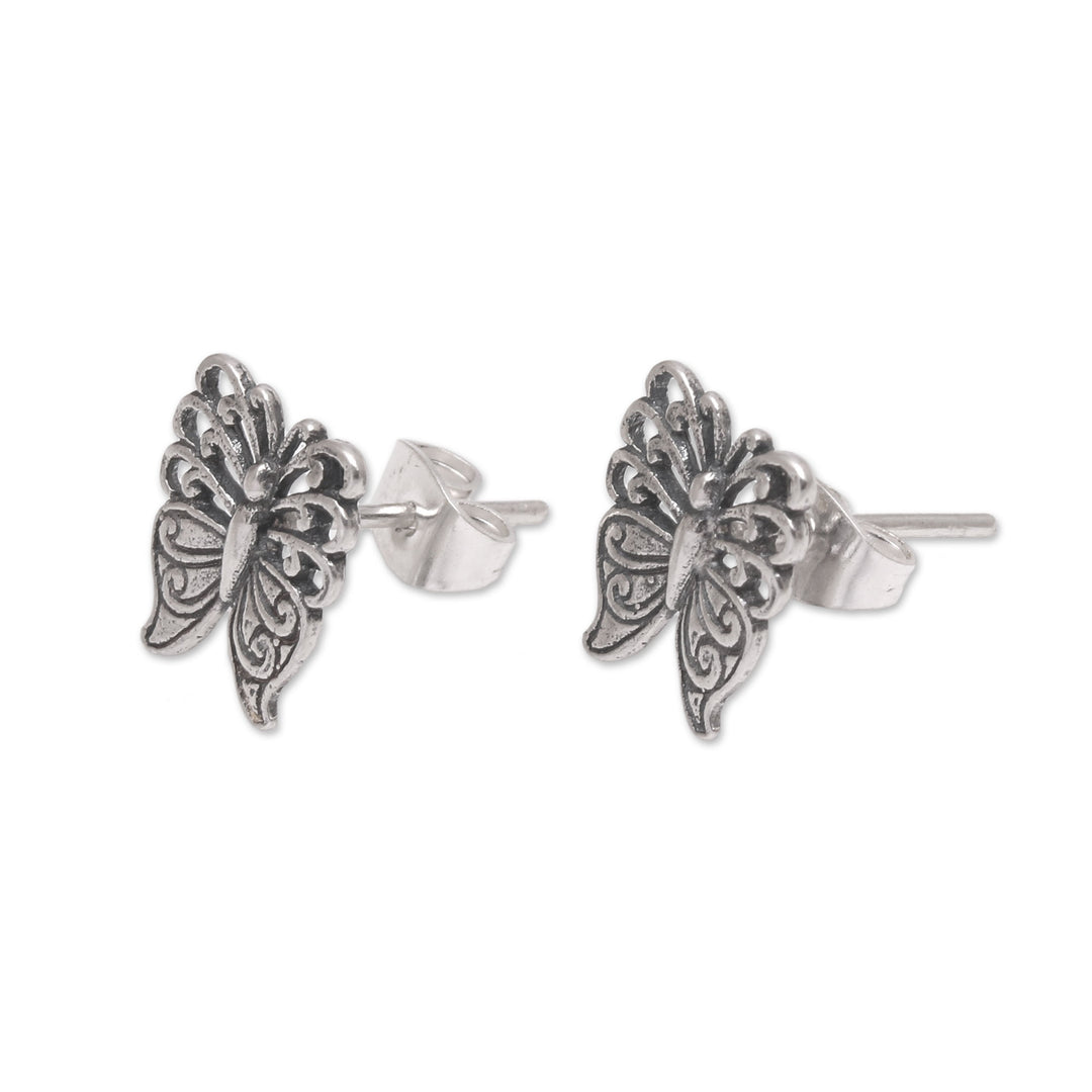 Balinese Handmade Sterling Silver Butterfly Stud Earrings - Fluttering Beauty