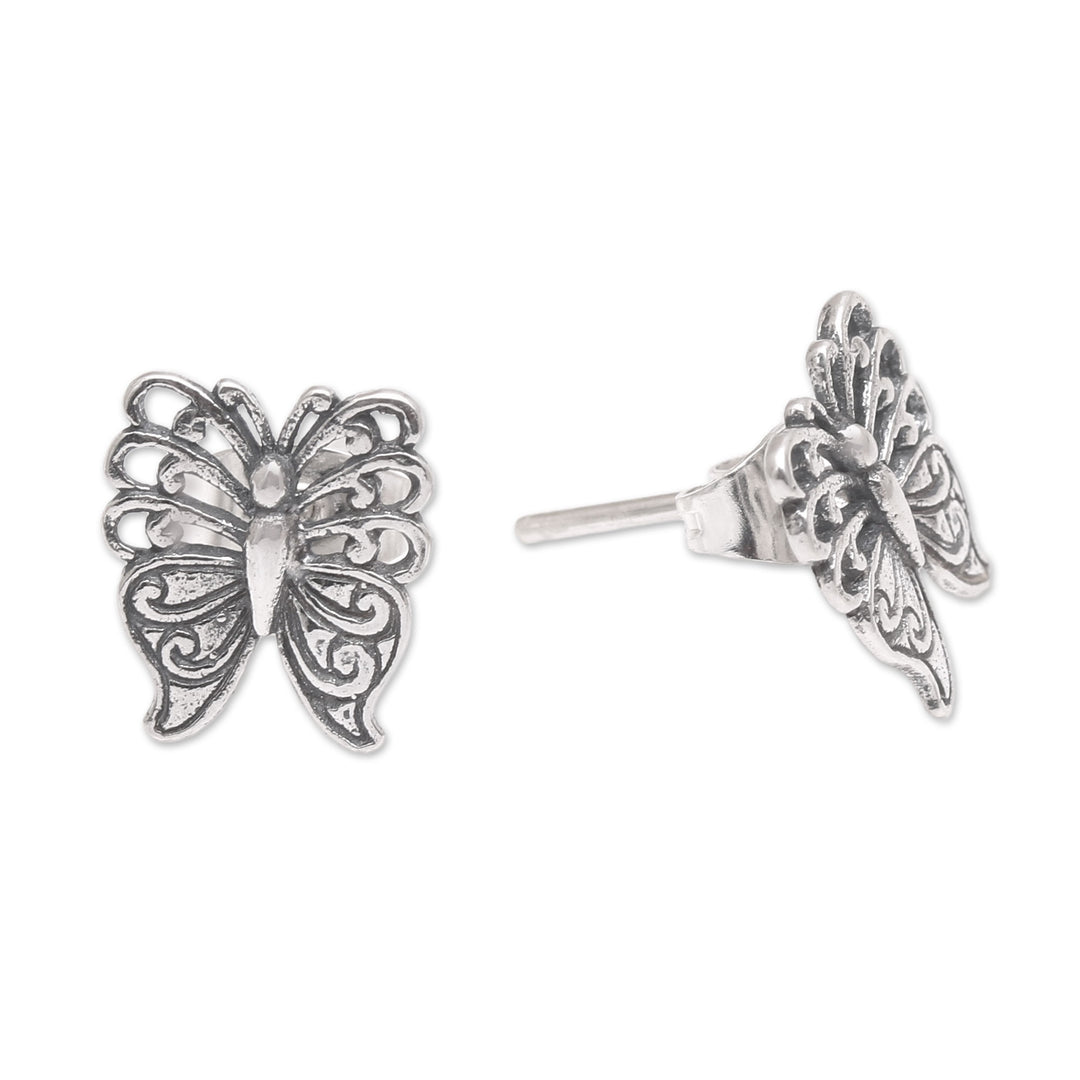 Balinese Handmade Sterling Silver Butterfly Stud Earrings - Fluttering Beauty