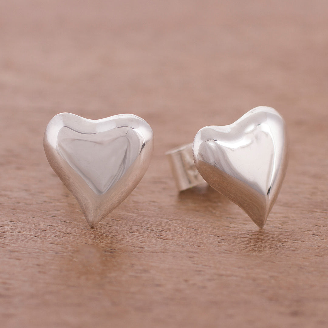 Handcrafted Sterling Silver Heart-Shaped Stud Earrings - Freeform Love