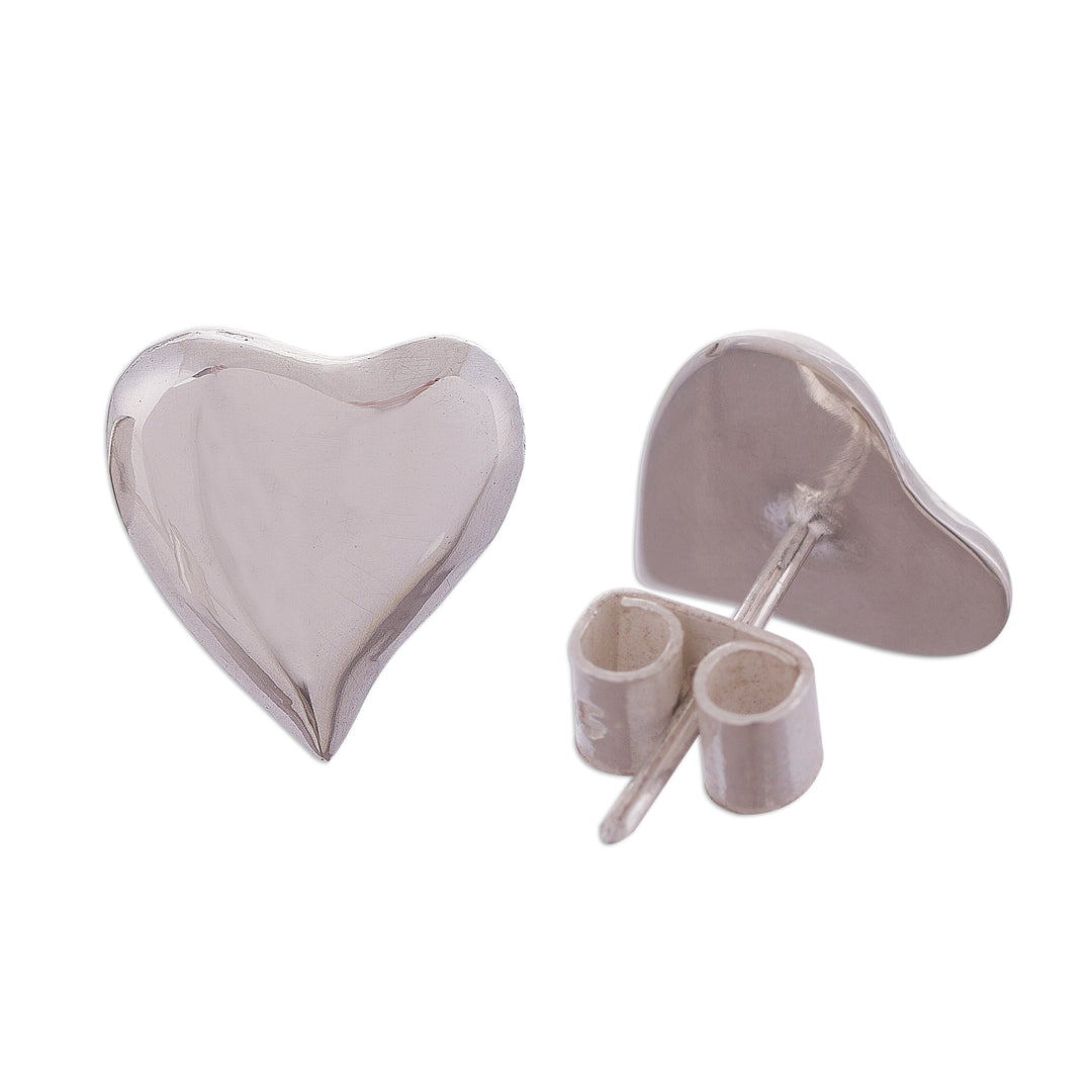 Handcrafted Sterling Silver Heart-Shaped Stud Earrings - Freeform Love