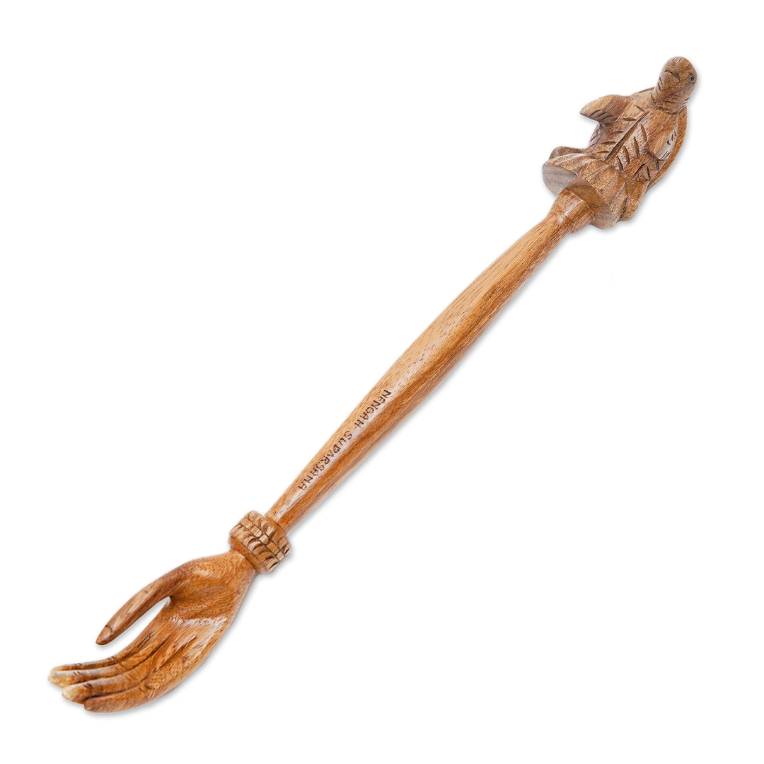 Turtle Themed Wood Back Scratcher Hand Carved in Bali - Turtle Relief in Natural