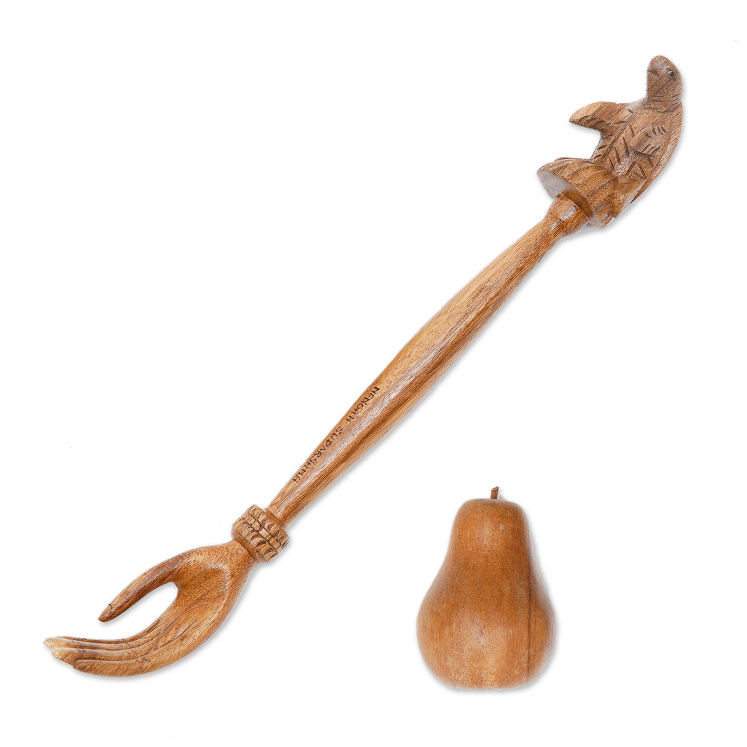 Turtle Themed Wood Back Scratcher Hand Carved in Bali - Turtle Relief in Natural