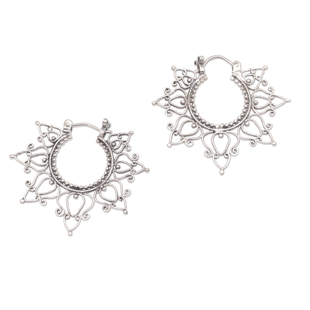Sterling Silver Hoop Earrings Handcrafted in Bali - Halo of Petals