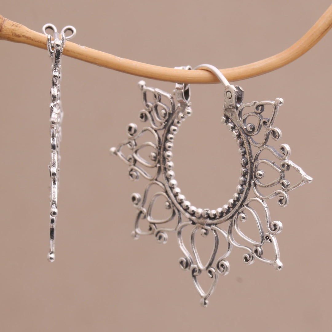 Sterling Silver Hoop Earrings Handcrafted in Bali - Halo of Petals