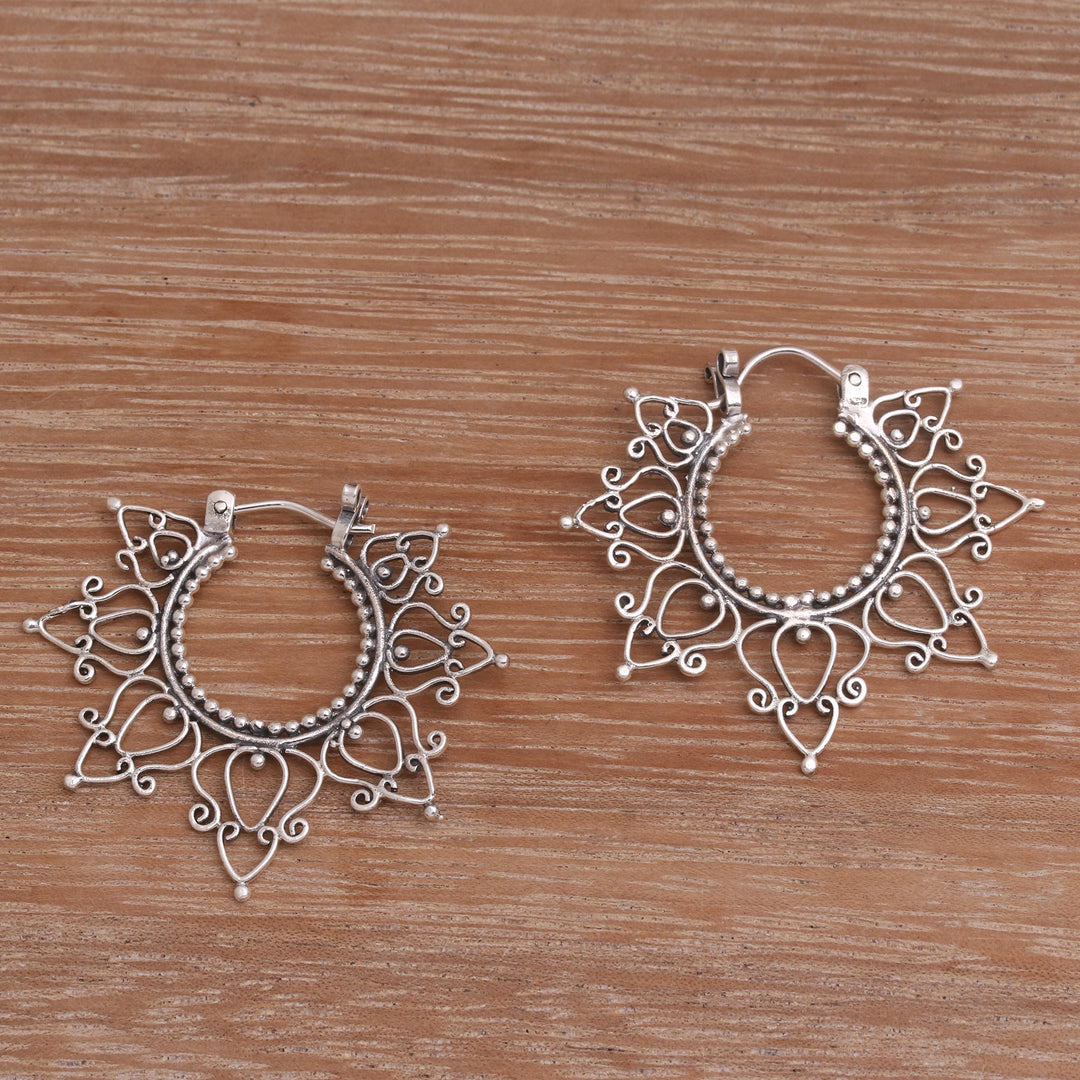 Sterling Silver Hoop Earrings Handcrafted in Bali - Halo of Petals