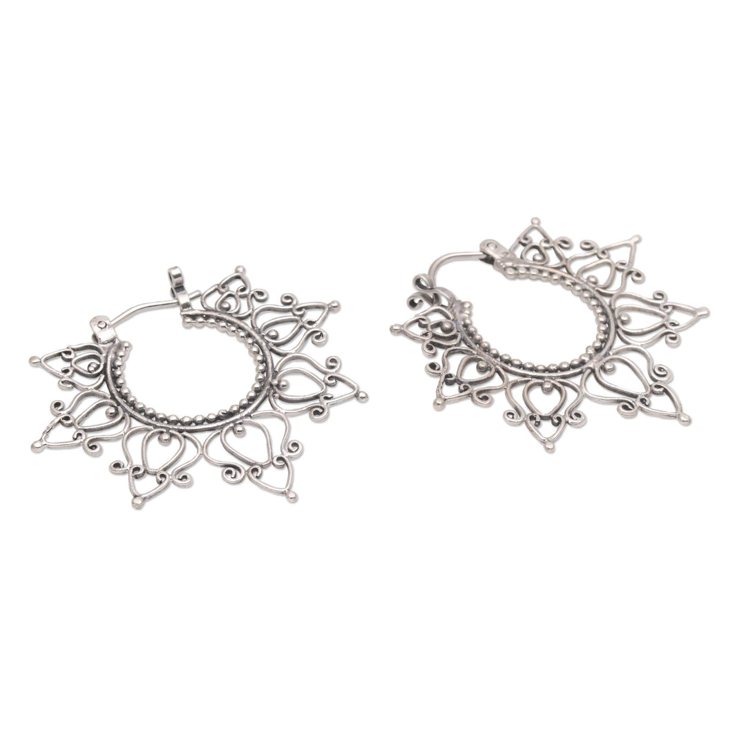 Sterling Silver Hoop Earrings Handcrafted in Bali - Halo of Petals