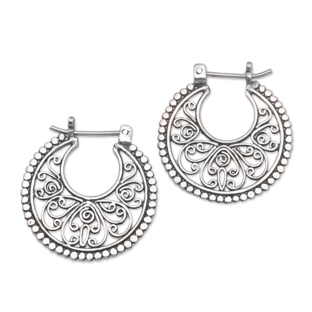 Sterling Silver Hoop Earrings Handcrafted in Bali - Swirling Radiance