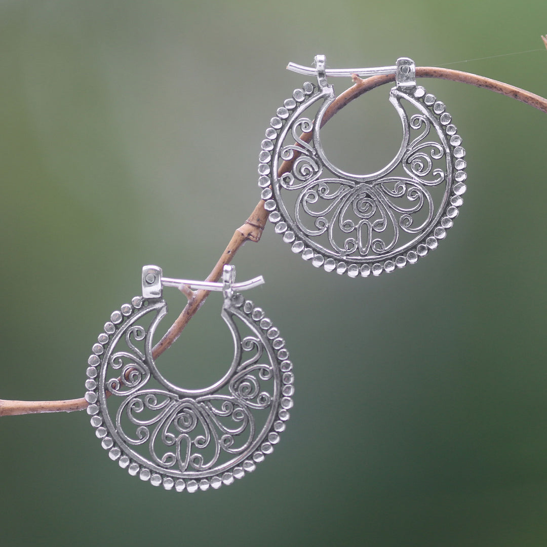 Sterling Silver Hoop Earrings Handcrafted in Bali - Swirling Radiance