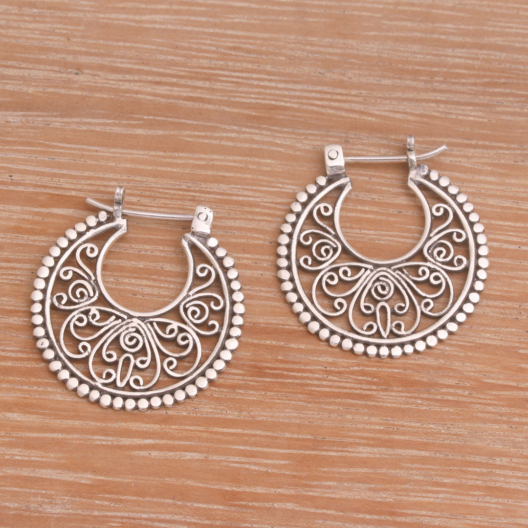 Sterling Silver Hoop Earrings Handcrafted in Bali - Swirling Radiance
