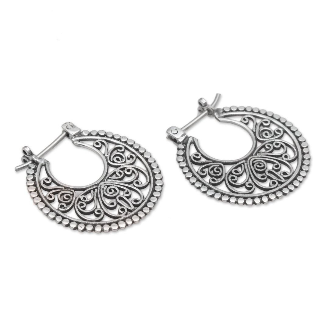 Sterling Silver Hoop Earrings Handcrafted in Bali - Swirling Radiance