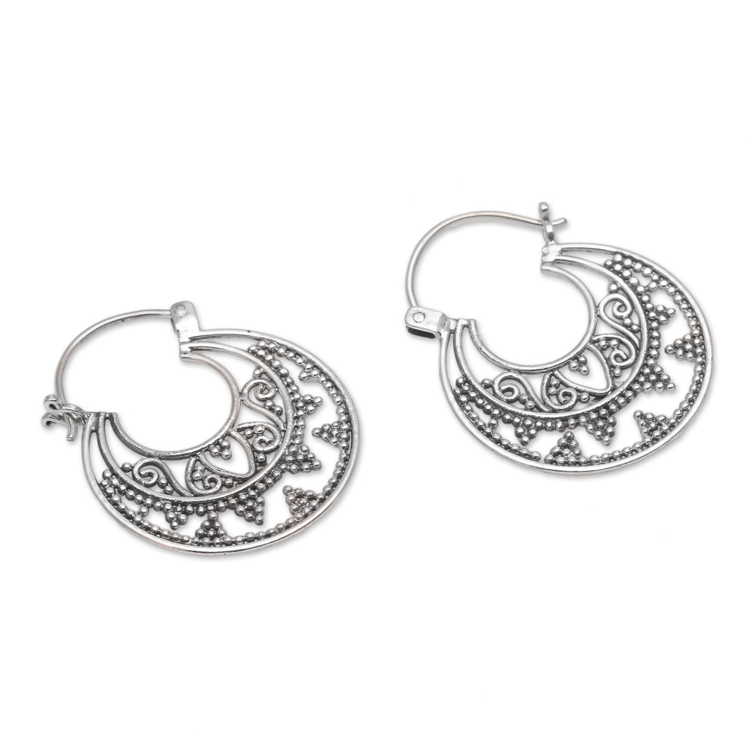 Sterling Silver Hoop Earrings Handcrafted in Bali - Moonlight Descent