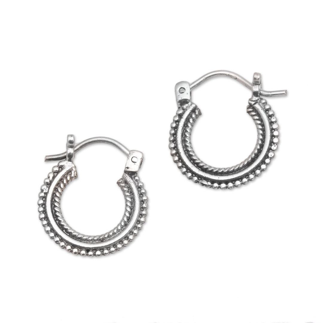 Sterling Silver Hoop Earrings Handcrafted in Bali - Luminescent Halo