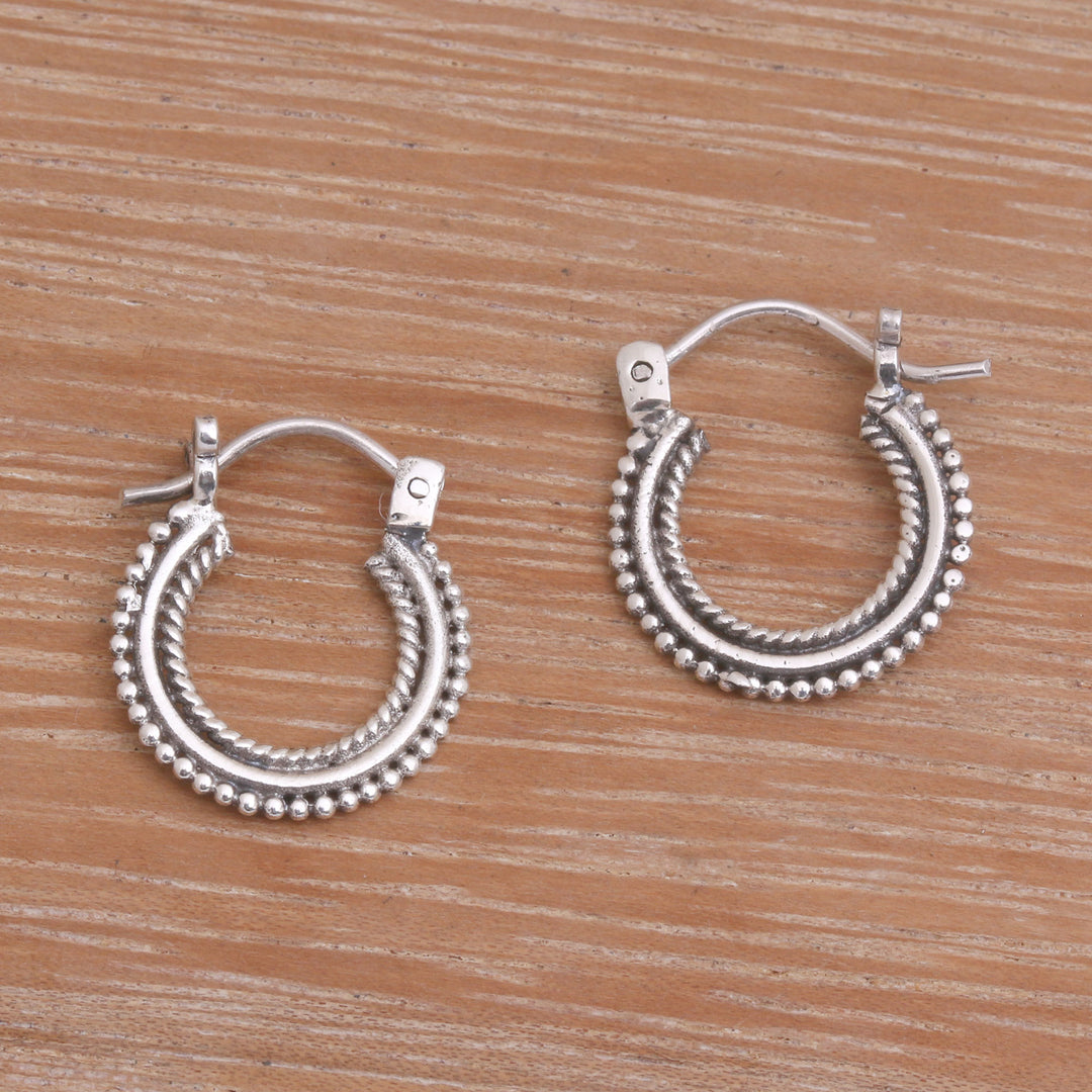 Sterling Silver Hoop Earrings Handcrafted in Bali - Luminescent Halo
