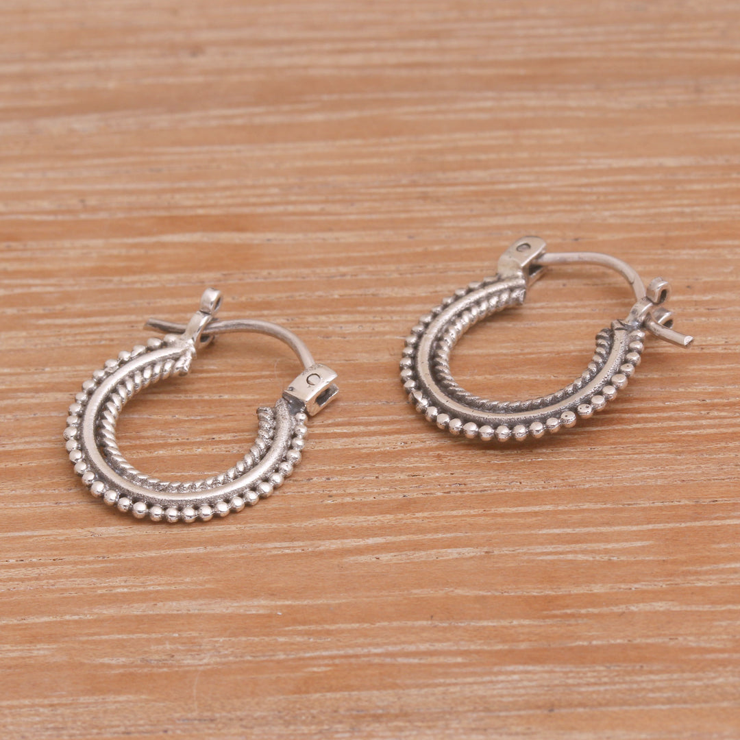 Sterling Silver Hoop Earrings Handcrafted in Bali - Luminescent Halo