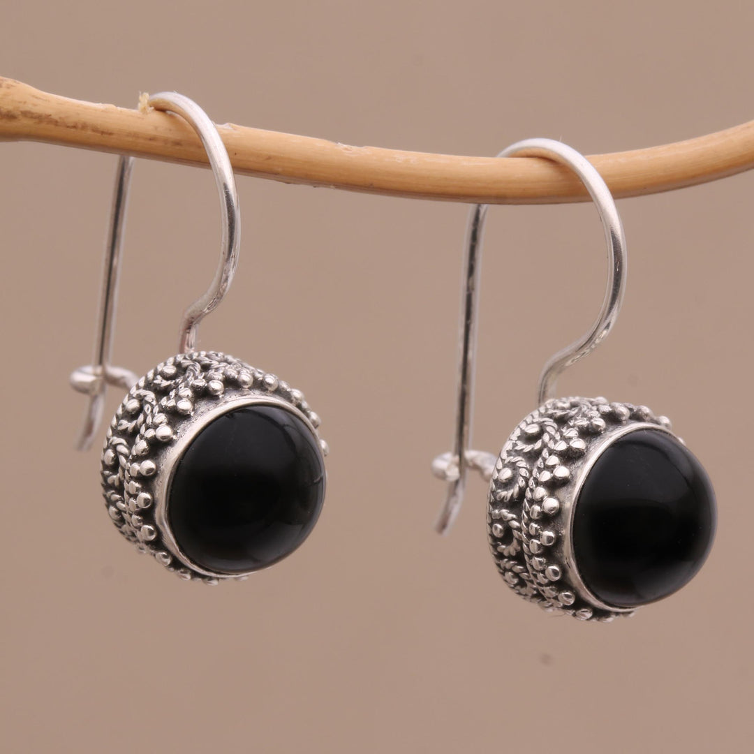Onyx and Sterling Silver Drop Earrings Handmade in Bali - Beauteous