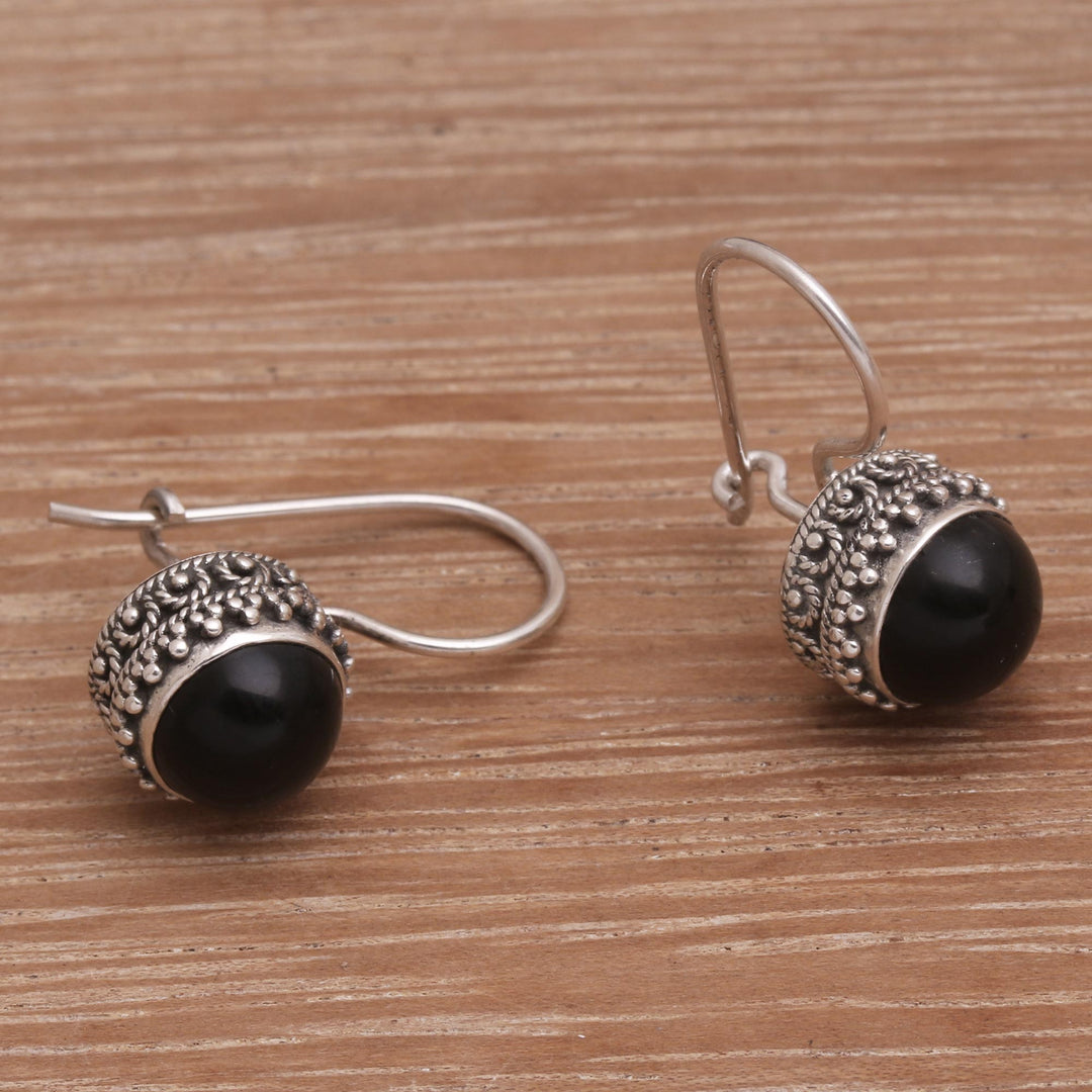 Onyx and Sterling Silver Drop Earrings Handmade in Bali - Beauteous