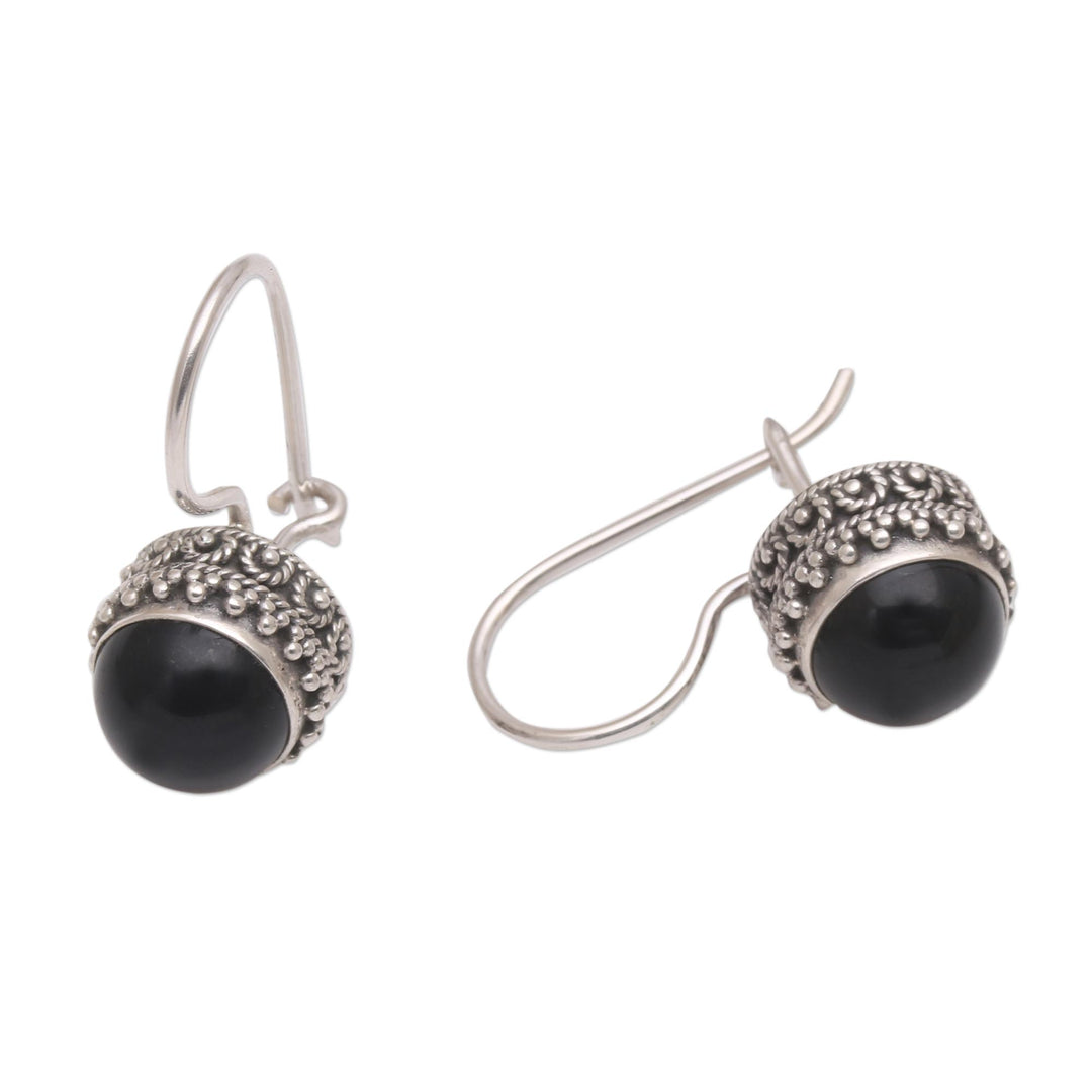 Onyx and Sterling Silver Drop Earrings Handmade in Bali - Beauteous