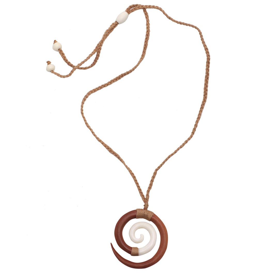 Sawo Wood and Cow Bone Adjustable Pendant Necklace - Hypnotic Borneo