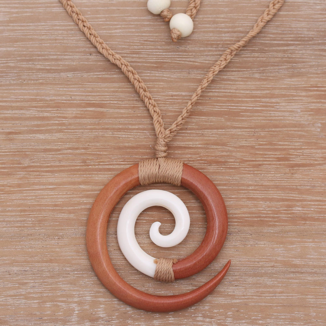 Sawo Wood and Cow Bone Adjustable Pendant Necklace - Hypnotic Borneo