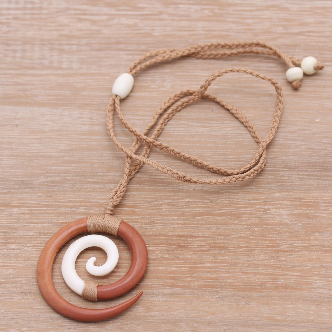 Sawo Wood and Cow Bone Adjustable Pendant Necklace - Hypnotic Borneo