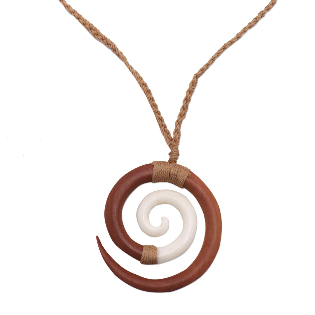Sawo Wood and Cow Bone Adjustable Pendant Necklace - Hypnotic Borneo