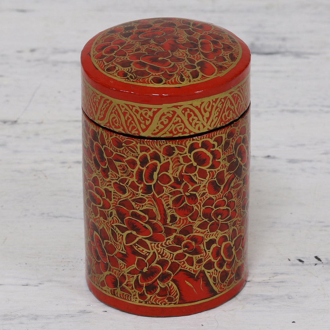 Hand-Painted Red and Gold Floral Wood Canister - Red Floral Beauty