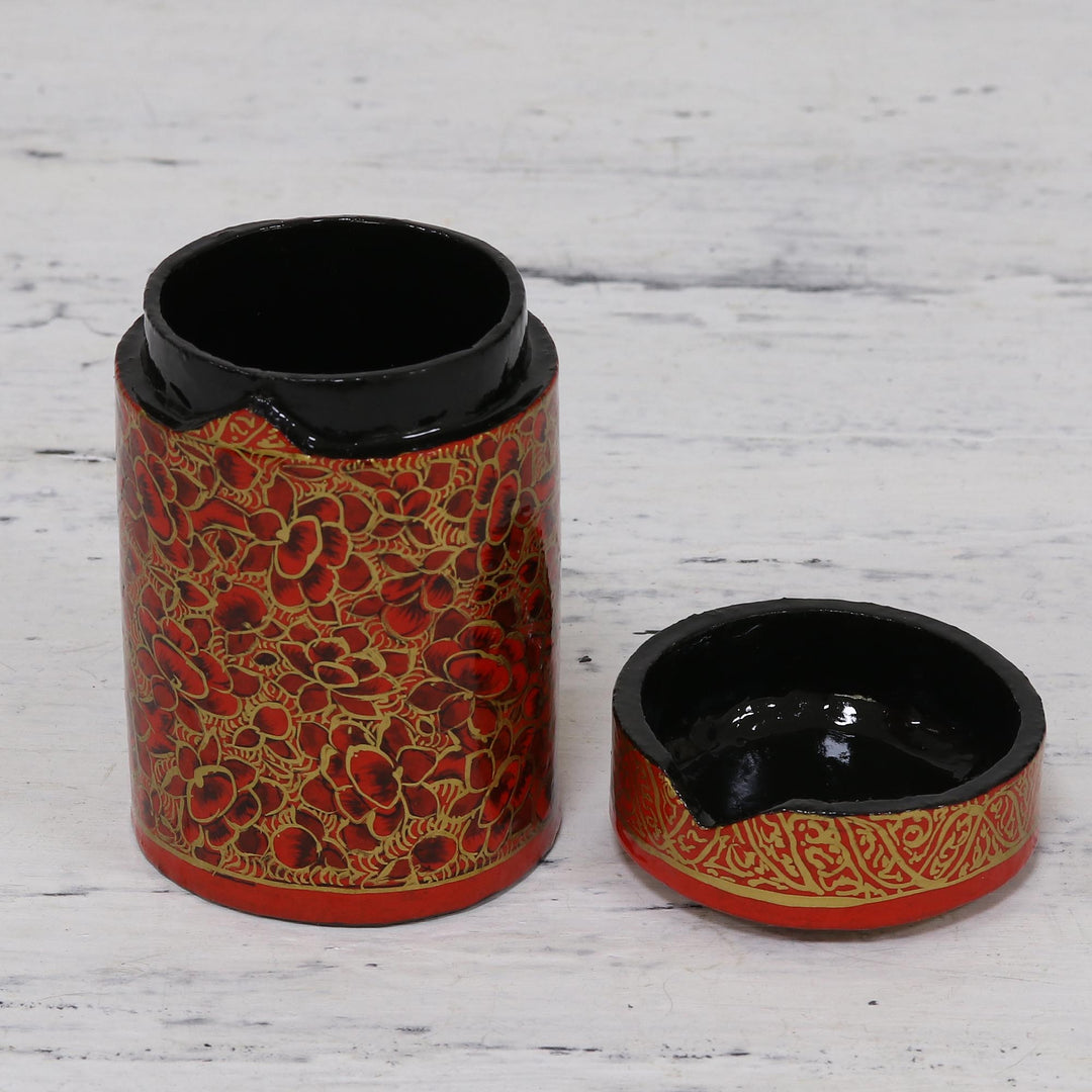 Hand-Painted Red and Gold Floral Wood Canister - Red Floral Beauty
