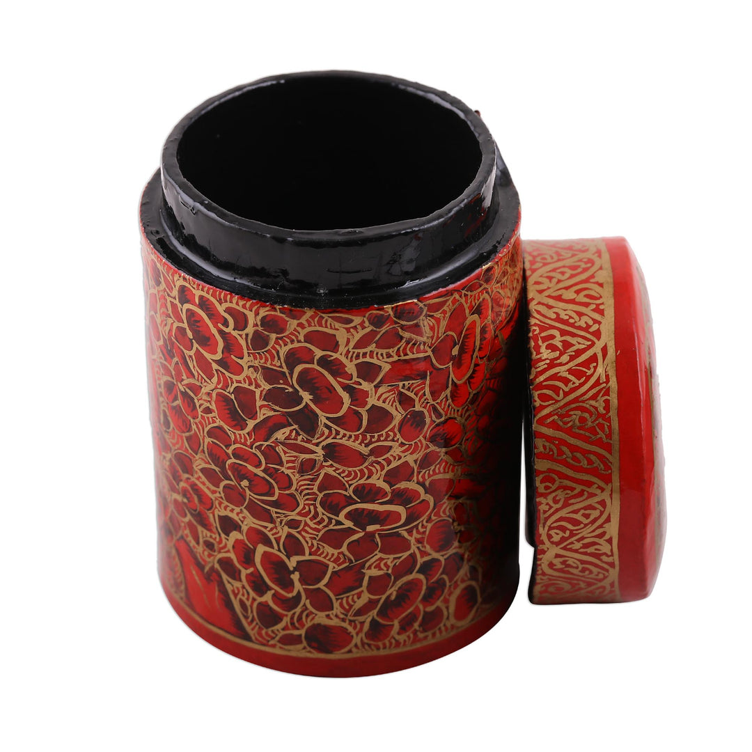 Hand-Painted Red and Gold Floral Wood Canister - Red Floral Beauty