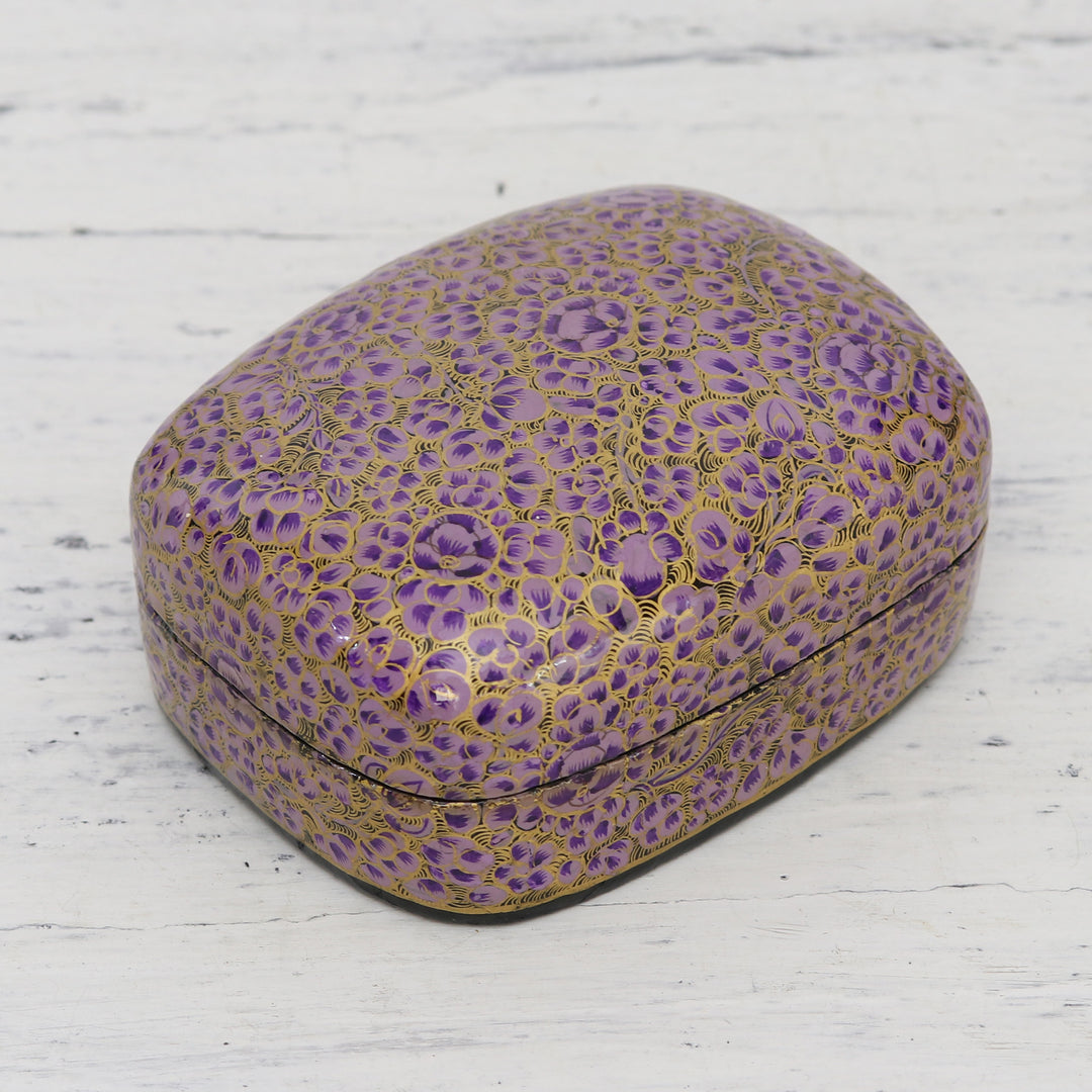 Hand-Painted Purple and Metallic Gold Floral Decorative Box - Lavender Mist