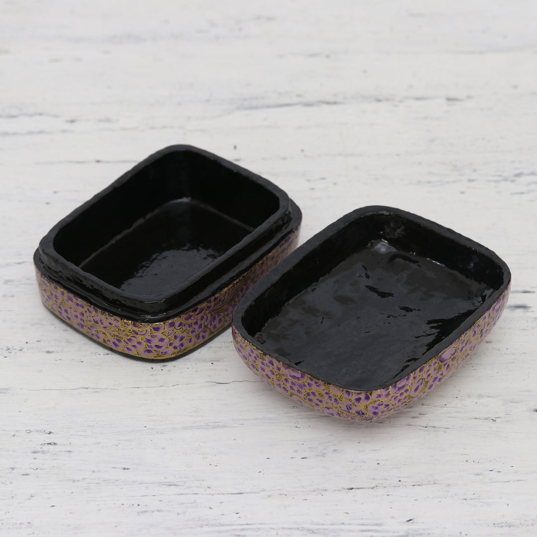 Hand-Painted Purple and Metallic Gold Floral Decorative Box - Lavender Mist