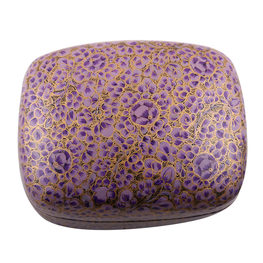 Hand-Painted Purple and Metallic Gold Floral Decorative Box - Lavender Mist