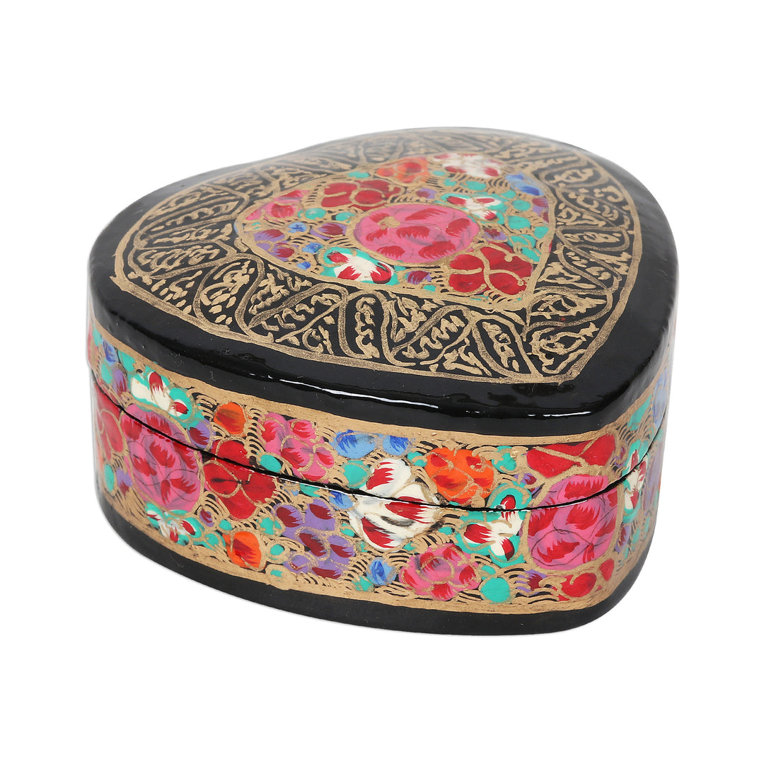 Hand-Painted Floral and Metallic Gold Heart Decorative Box - Love of Flowers
